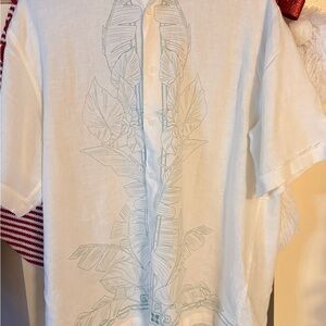 Cubavera White with Blue Leaf Print Men's Shirt